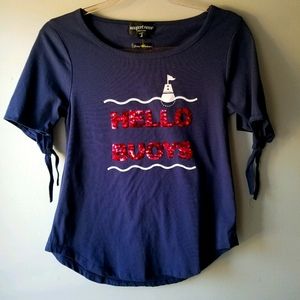 Newport News NWOT Hello Buoys Tie Sleeve Tee Size Small